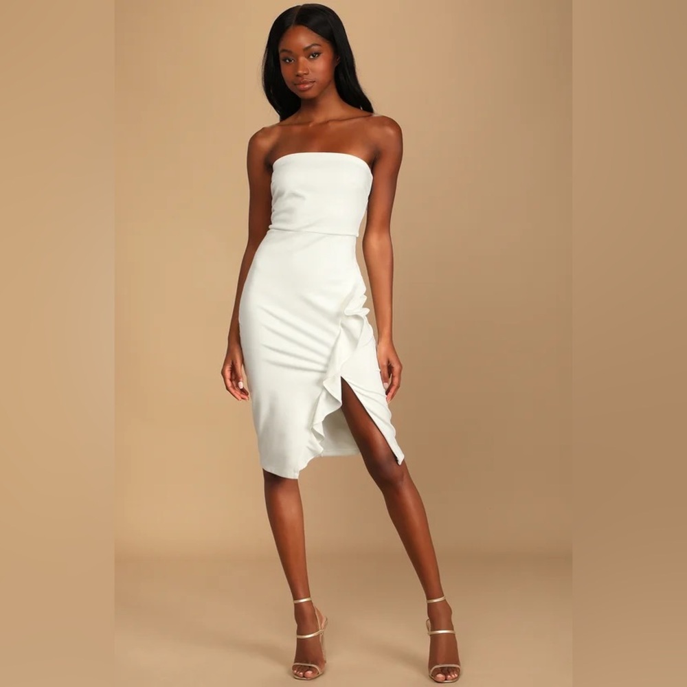LULUS White ruffled strapless bodycon dress